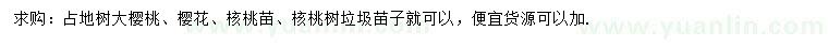 求購(gòu)大櫻桃、櫻花、核桃樹