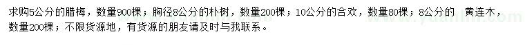 求購臘梅、樸樹、合歡等