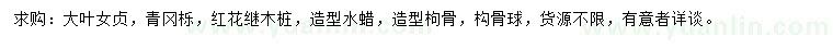 求購(gòu)大葉女貞、青岡櫟、紅花繼木樁等
