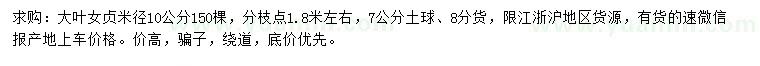 求購米徑10公分大葉女貞