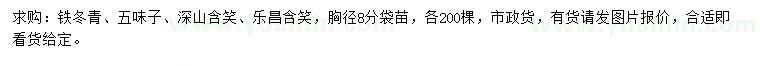 求購鐵冬青、五味子、深山含笑等