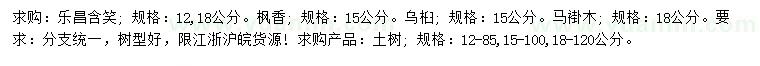 求購樂昌含笑、楓香、烏桕等