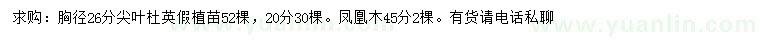 求購胸徑20、26公分尖葉杜英、45公分鳳凰木