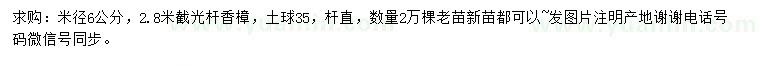 求購米徑6公分香樟