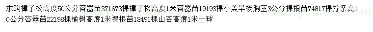求購樟子松、小美旱楊、檸條等