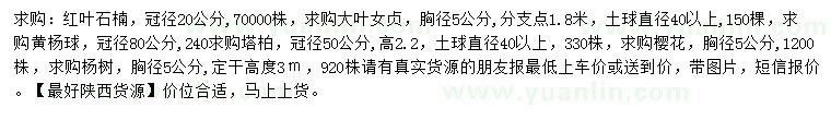 求購(gòu)紅葉石楠、大葉女貞、黃楊球等