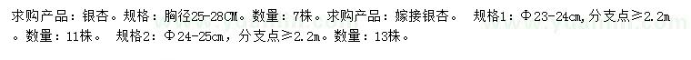 求購(gòu)胸徑25-28公分銀杏、23-24、24-25公分嫁接銀杏
