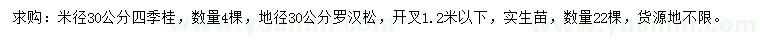 求購(gòu)米徑30公分四季桂、地徑30公分羅漢松