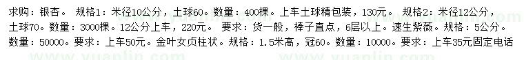 求購銀杏、速生紫薇、金葉女貞