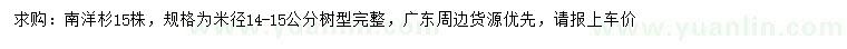 求購米徑14-15公分南洋杉