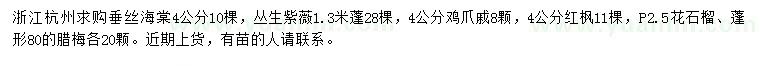 求購垂絲海棠、紫薇、雞爪槭等