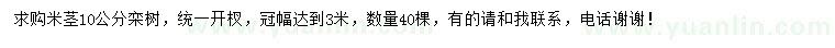 求購米徑10公分欒樹