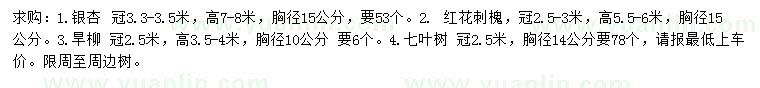 求購銀杏、紅花刺槐、旱柳等