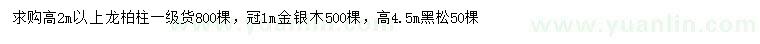 求購龍柏、金銀木、黑松