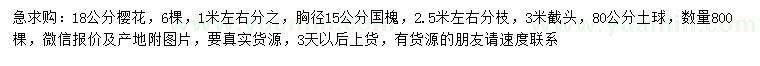 求購18公分櫻花、15公分國槐