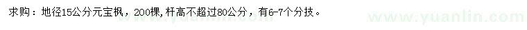 求購地徑15公分元寶楓