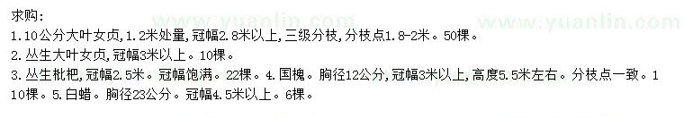 求購大葉女貞、叢生大葉女貞、叢生枇杷樹等