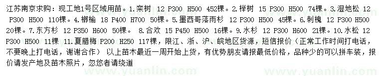求購(gòu)欒樹、櫸樹、濕地松等