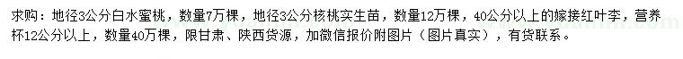 求購白水蜜桃、核桃苗、紅葉李