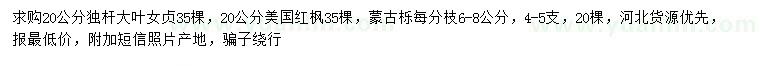 求購大葉女貞、美國紅楓、蒙古櫟