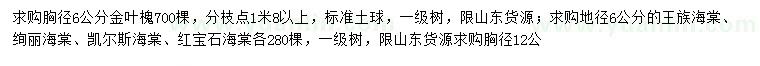 求購金葉槐、王族海棠、絢麗海棠等