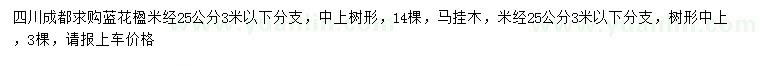 求購米徑25公分藍花楹、馬褂木