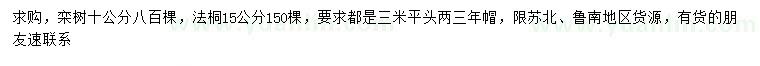 求購(gòu)10公分欒樹、15公分法桐