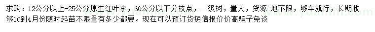 求購(gòu)12-25公分原生紅葉李