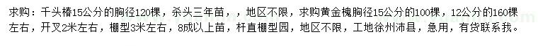 求購胸徑15公分千頭椿、12、15公分黃金槐