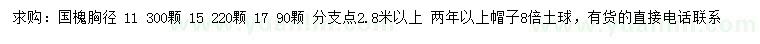 求購胸徑11、15、17公分國(guó)槐