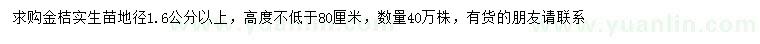 求購地徑1.6公分以上金桔樹