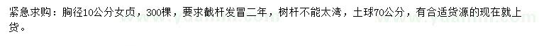 求購胸徑10公分女貞