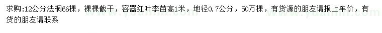 求購12公分法桐、地徑0.7公分紅葉李