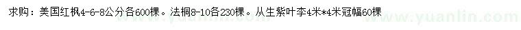 求購美國紅楓、法桐、從生紫葉李