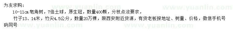 求購10-11公分皂角、13、14米竹子