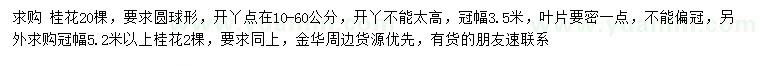 求購冠幅3.5、5.2米以上桂花