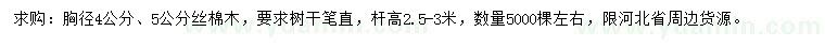 求購胸徑4、5公分絲棉木
