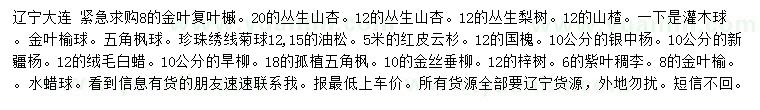 求購金葉復(fù)葉槭、叢生山杏、叢生梨樹等