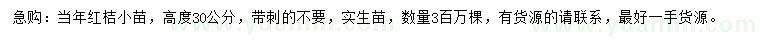 求購高30公分紅桔小苗