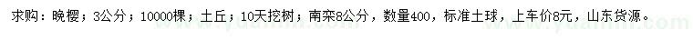 求購(gòu)3公分晚櫻、8公分南欒
