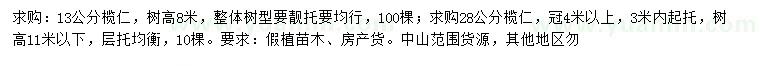 求購13、28公分欖仁
