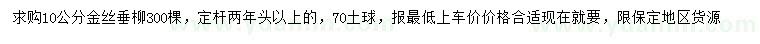 求購10公分金絲垂柳
