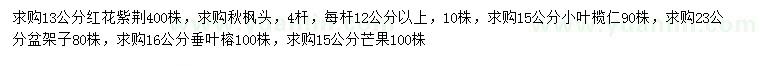 求購紅花紫荊、秋楓、小葉欖仁等