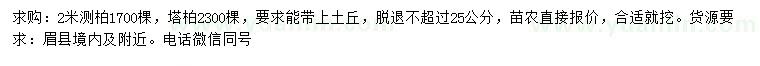 求購2米側(cè)柏、塔柏