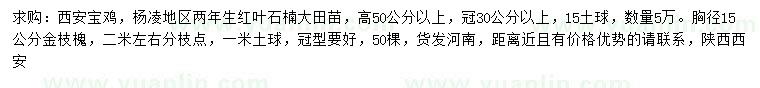 求購高50公分以紅葉石楠、胸徑15公分金枝槐