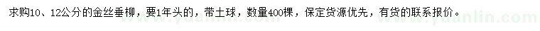 求購10、12公分金絲垂柳