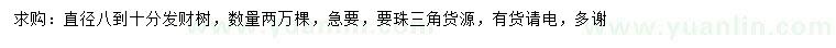 求購直徑8-10分發(fā)財(cái)樹