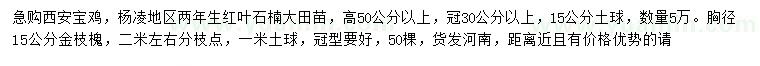 求購(gòu)高50公分以上紅葉石楠、胸徑15公分金枝槐