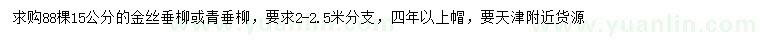 求購15公分金絲垂柳、青垂柳