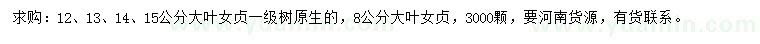求購8、12、13、14、15公分大葉女貞